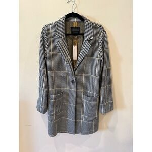 Sanctuary Carly Houndstooth Long Blazer Coat Size S Black Oversized Plaid
